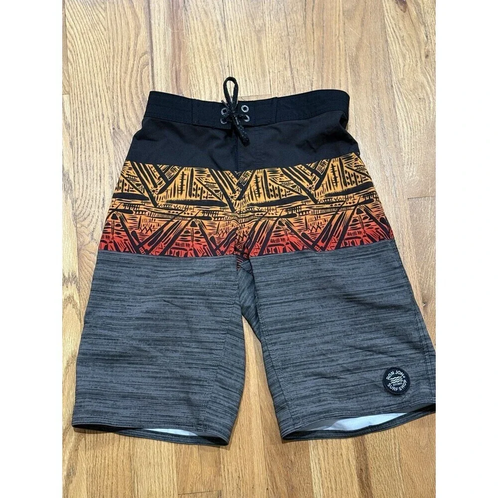 Ron Jon Orange Black Boardshorts/Swim Shorts Trunks Bottoms Size 23